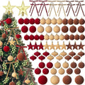Hollowfly 95 PCS Velvet Christmas Tree Decor Set, Burgundy, Brown, Khaki
