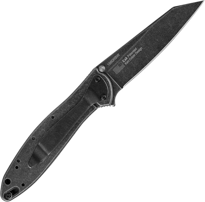 Kershaw Leek, BlackWash Pocket Knife (1660BLKW); 3 Sandvik 14C28N Steel Blade, 410 Stainless Steel Handle, BlackWash Finish, SpeedSafe Assisted Open, Frame and Tip Locks, Reversible Pocketclip; 3 OZ