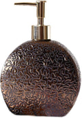 Art Deco Metallic Bronze Ceramic Soap Dispenser with Gold Pump - Elegant Round Refillable Bottle for Luxury Bathroom Decor