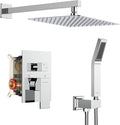 SR SUN RISE Polished Chrome Square Rainfall Shower Head and Handle Set, Wall Mounted Shower Fixtures, Metal Shower Faucet Trim Repair Kits (With Shower Valve)