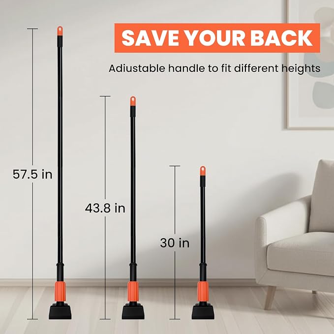 KalTell (1PK) Commercial Mop Handle Heavy Duty with Jaw Clamp Industrial Steel Mop Stick with 58” Long Handle Wet Mop Handle Gripper-Savety Orange