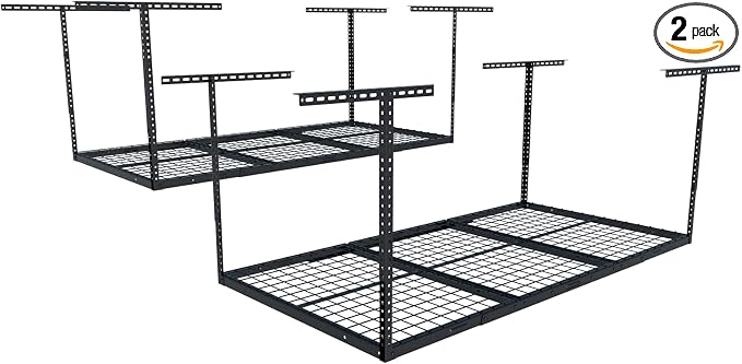FLEXIMOUNTS 3x6 Overhead Garage Ceiling Storage Rack, 2 Pack, Black | 450lbs Weight Capacity, 22"-40" Adjustable Organization System, Heavy-Duty Metal Ceiling Racks, Classic Series