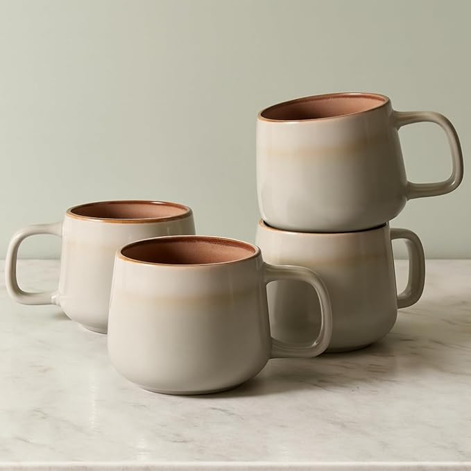 Ava Nord Large Stoneware Ceramic Coffee Mugs Set of 4 | 16 oz | Sage Ash | Lead-Free, Non-Toxic, Freezer - Microwave & Dishwasher Safe, Comfortable Handle, Aesthetic Nordic Design for Latte, Tea