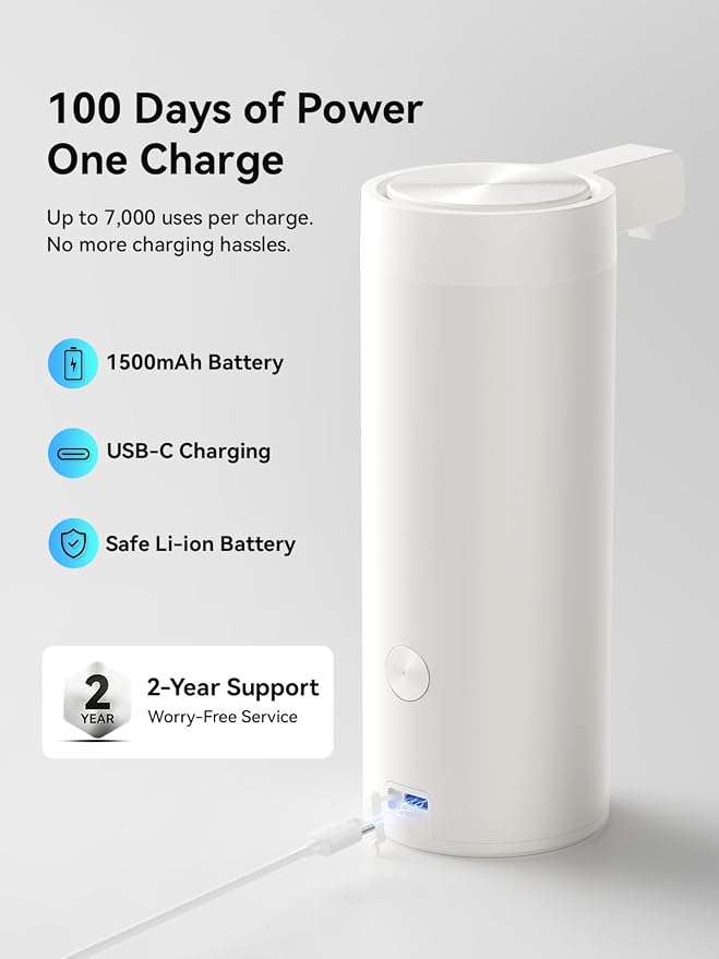 SUNLY Touchless Automatic Soap Dispenser – Clog-Free Pump, Fast Sensor, USB-C Rechargeable, Smudge-Resistant Stainless Steel, for Kitchen & Bathroom Soap Dispenser, White