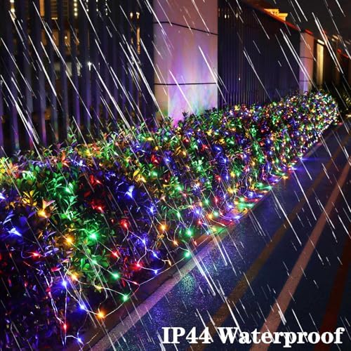 Lovelite 610 LED Christmas Net Lights, 34.5ft x 5ft Mesh Lights Outdoor Clear Wire 8 Modes, Waterproof Connectable String Lights Plug in for Bushes Xmas Tree Garden Holiday Party Decor - Multicolor