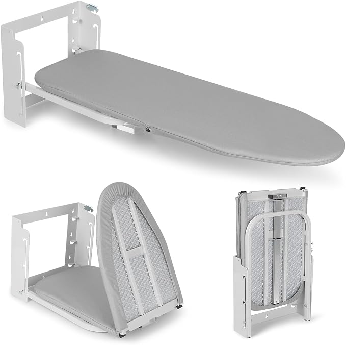 Wall Mounted Ironing Board with Height Adjustment, Foldable 36 x 12 Inch | Wall Mount Iron Board Space-Saving Ironing Board with Removable Heat Resistant Cover for Small Spaces Home Laundry Room