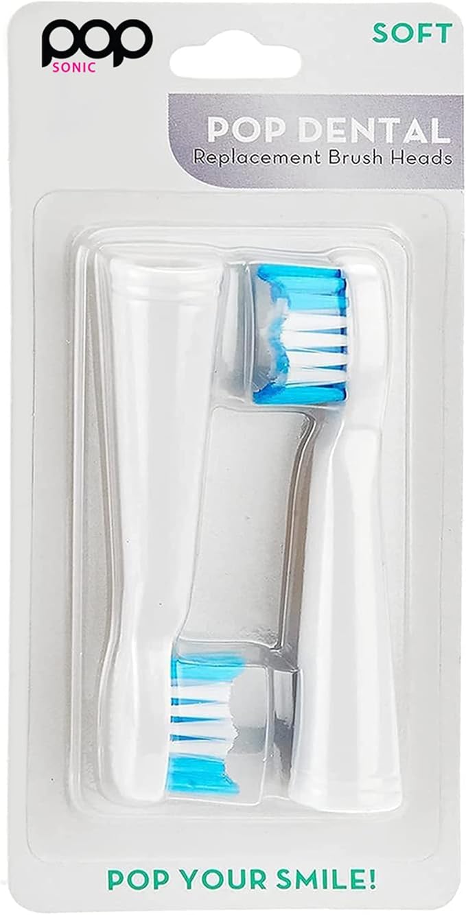 Pop Sonic Replacement Electronic Toothbrush Heads, Compatible with Go Sonic, USB, Pro Sonic Toothbrushes w/Soft Dupont Tynex Nylon Bristles, 2-Pack