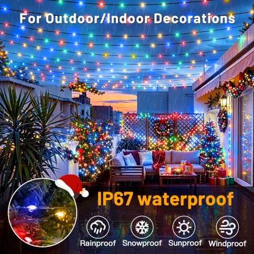 Ollny Christmas Lights Outdoor, 500 LED 164FT Multicolor Fairy Lights