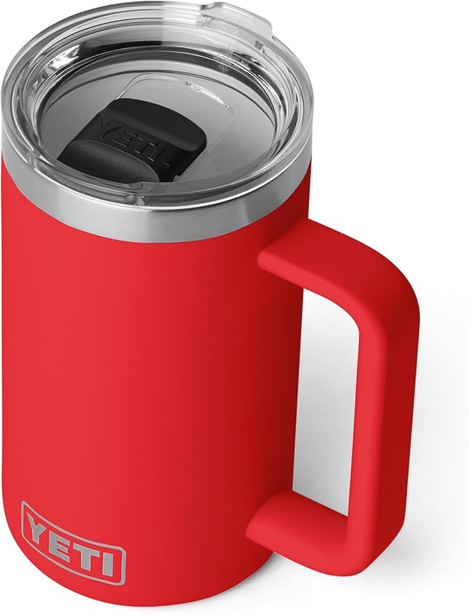 YETI Rambler 24 oz Ceramic Lined Stackable Mug 2.0, Vacuum Insulated, Stainless Steel with MagSlider Lid, Rescue Red