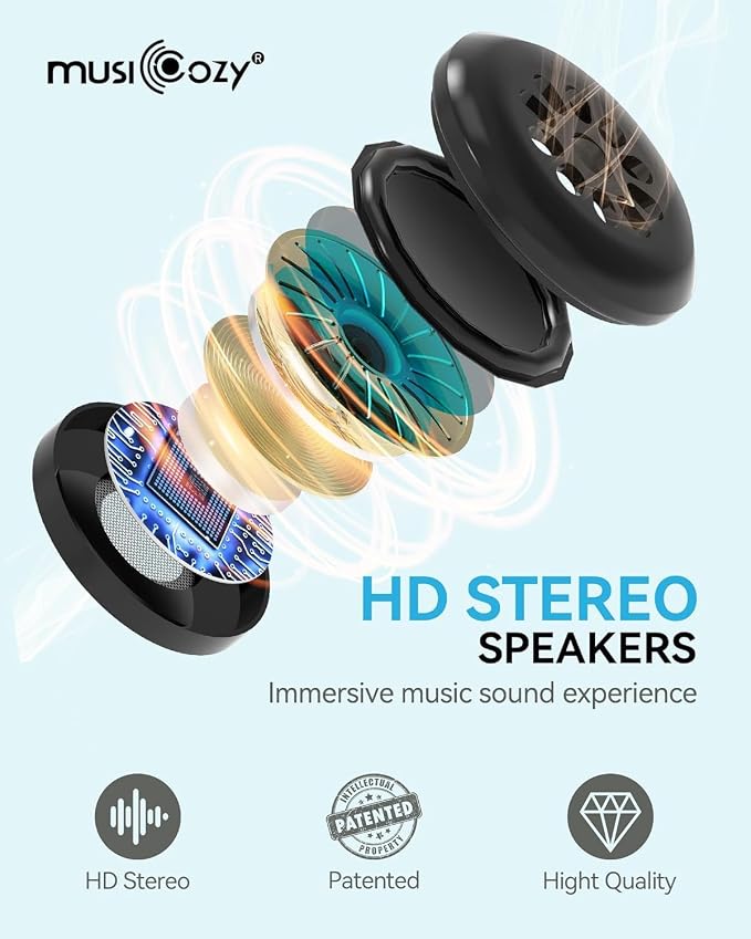 MUSICOZY Sleep Headphones, Bluetooth 5.4 Sleep Mask Headband Headphones Sleeping Eye Mask, Wireless Music Earbuds Earphones with HD Stereo Speakers for Side Sleepers, Cool Gadgets Unique Gift