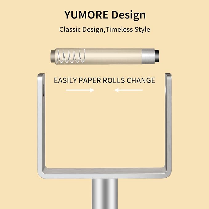 YUMORE Toilet Paper Holder Free Standing, Stainless Steel Toilet Paper Stand, Weighted Base Floor Tissue Roll Holder for Bathroom, Brushed Nickel 200UP