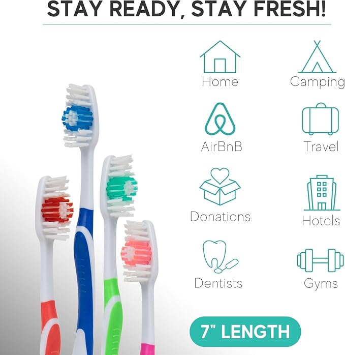 Avistar Bulk Toothbrushes Pack - 24 Individually Wrapped Toothbrushes Bulk for Travel, Hotels, AirBnB Guests, Relief Missions, and Donations - Bulk Disposable Toothbrush Pack Adults and Kids