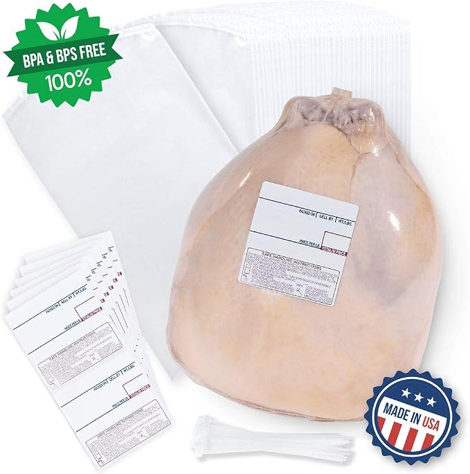 Poultry Shrink Bags 10"x18" Zip Ties and Labels, 3MIL, BPA/BPS Free, MADE IN USA (25)
