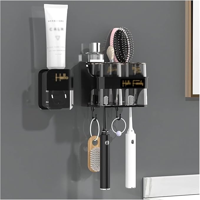 Toothbrush Rack Toothbrush Rack Free Punch with Mouthwash Cup Brushing Cup Wall-Mounted Bathroom Multi-Functional Storage Box Bathroom Toothbrush Holder(A,Medium)