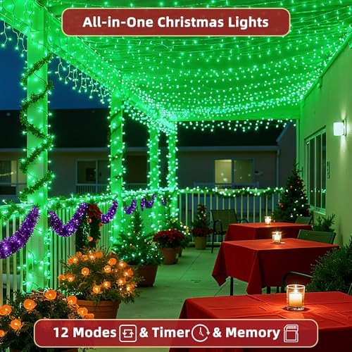 240ft Outdoor Christmas Lights, 750 LED Super Long String Lights 12 Modes & Timer Memory, Dimmable Outsite Waterproof Light Strings for Xmas Tree Garden Wedding Party Holiday Decorations Green