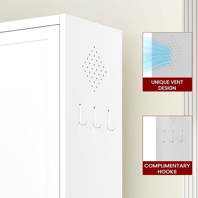 AQY Metal Pantry Cabinet, 72" White Kitchen Storage Cabinet with Doors | 5 Adjustable Shelves Ventilated Metal Cabinet Hanging Hooks Freestanding Kitchen Storage