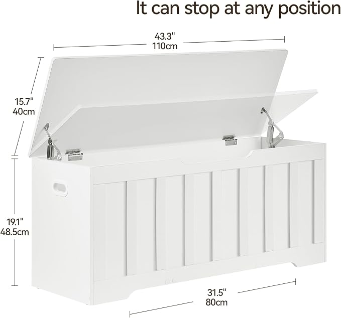 VANKILEY 43.3" Storage Chest Extra Large,Storage Trunk with 2 Safety Hinges,Wooden Storage Bench,Shoe Bench,43.3x15.7x19.1 Inch,Easy Assembly,Storage Bench for Bedroom,Living Room,entryway(White)