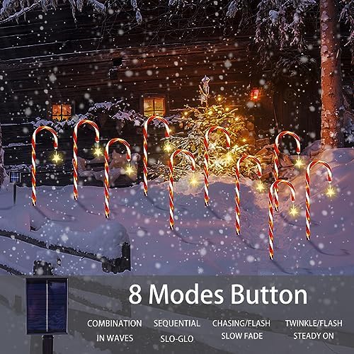 10 Pack Solar Candy Cane Lights with Stars, 21 Inch Christmas Yard Decor