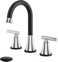 Bathroom Faucets for Sink 3 Hole, Hurran Black& Chrome Bathroom Sink Faucet with Pop-up Drain and Supply Lines, Stainless Steel Lead-Free Widespread Faucet for Vanity RV Farmhouse Sink