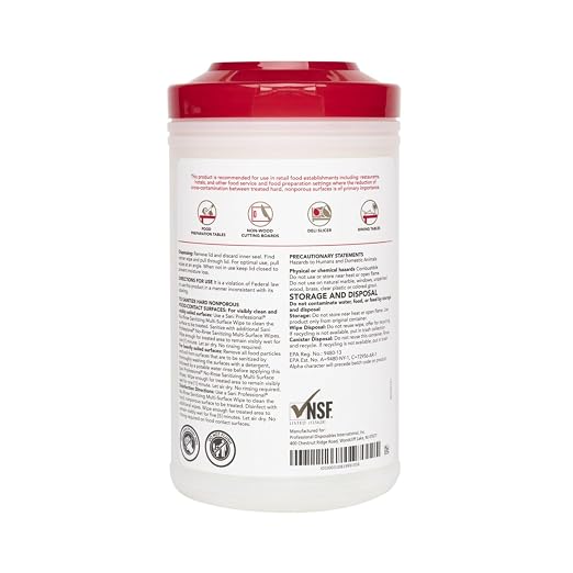 PDI Sani-Professional Sanitizing Wipes, No-Rinse Multi-Surface Cleaning for Food Contact Surfaces, Kitchens, Restuarants Tables, 95 Large 7.75" x 9" Count per Canister, Pack of 6