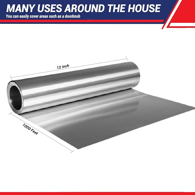 Ox Plastics Standard Premium Aluminum Foil | 12”x1000 Feet Long | Industrial Size and Strength | Commercial Grade & Length Foil Wrap for Food Service Industry and Home Use| Strong Silver (1 Pack)
