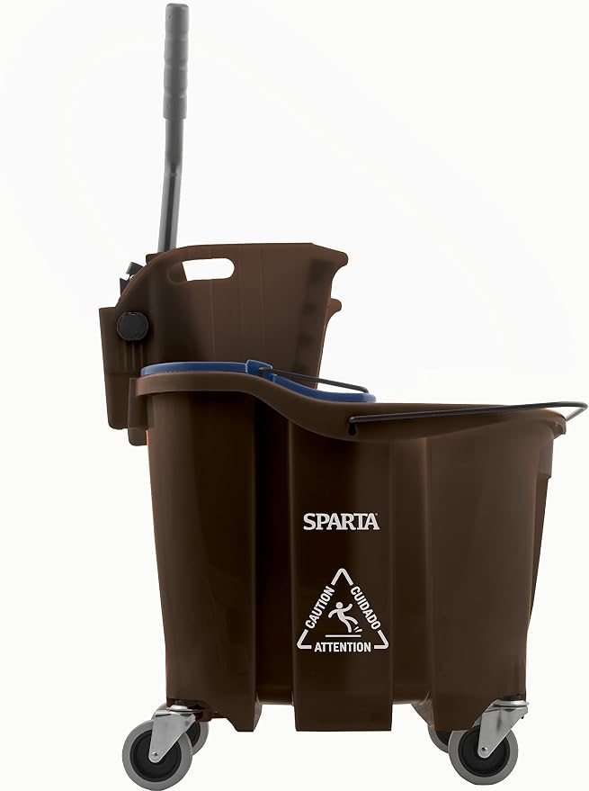Carlisle FoodService Products Omnifit Mop Bucket with Side Press Wringer and Soiled Water Insert for Floor Cleaning, Kitchens, Restaurants, And Janitorial Use, Polypropylene (Pp), 35 Quarts, Brown
