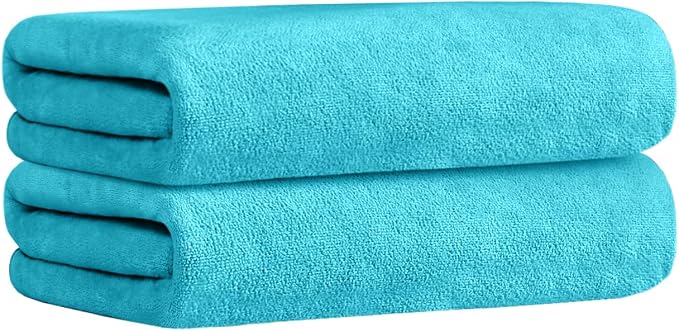 JML Large Microfiber Bath Towels Set, 2 Pack, 30" x 60", Aquamarine | Soft, Absorbent, Quick-Drying, Bathrooom Towel with Hanging Loop for Hair Wrap, Sauna,Fitness, Sport, Yoga, Aquamarine