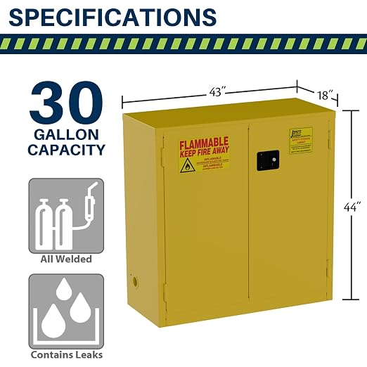 Jamco 30 Gallon Steel Flammable Safety Cabinet, Manual Doors, Yellow | All-Welded Double-Wall Steel Flammable Storage Cabinet, Lockable Doors, 43"W X 18"D X 44"H, Osha & Fm Certified, Made In Usa