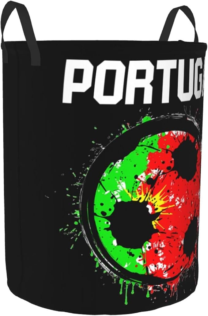 Portugal Soccer Portuguese Football Flag Laundry Hamper Laundry Basket Circular Hamper Dirty Clothes Storage with Handles