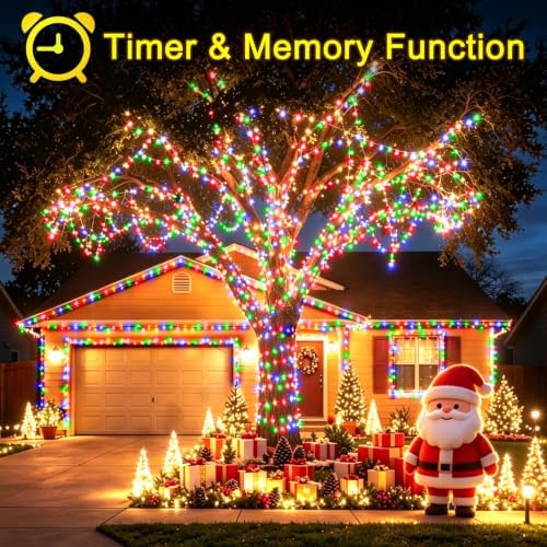 KNONEW 600FT 1500 LED Christmas String Lights Outdoor Green Wire Fairy Light 8 Modes & Timer Plug in Waterproof for Xmas Yard Tree Wedding Party Holiday Decorations(Multicolor)