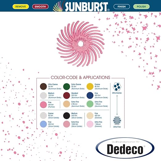 Dedeco Sunburst Radial Bristle Discs 48-Pack - 5/8" Curved - Pink 600 Grit (Fine, Pumice) - Aluminum Oxide for Polishing & Finishing