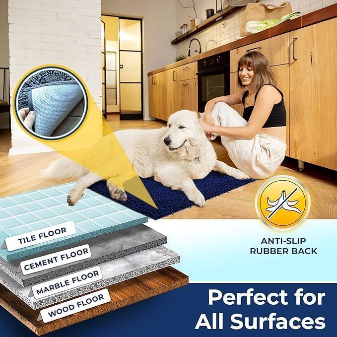 Muddy Mat® | Chenille Bathroom Rugs Quick Dry Microfiber Mats Non Slip Washable, Extra Thick, Soft and Highly Absorbent Bath Mats for Bathroom, Kitchen, and Shower Floor - Navy Blue 36"x60"
