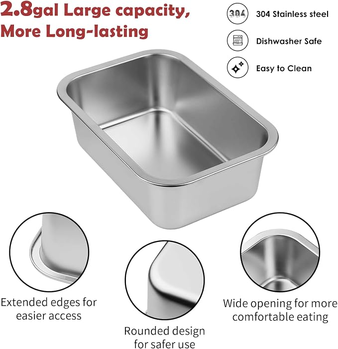 2.8 Gallon Elevated Large Dog Water Bowl with Spill-Proof Mat, 4-Height Adjustable (9.4–14.2'') Raised Dog Water Bowl Stand with Stainless Steel Bowls for Indoor/Outdoor Use