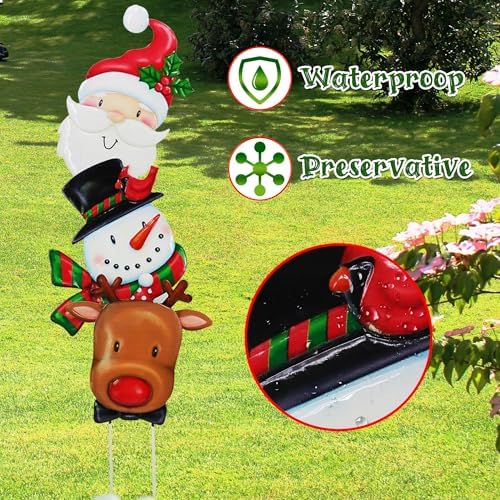 Metal Christmas Decor, Garden Art with 3 Santa Claus, Snowman, Elk Stakes