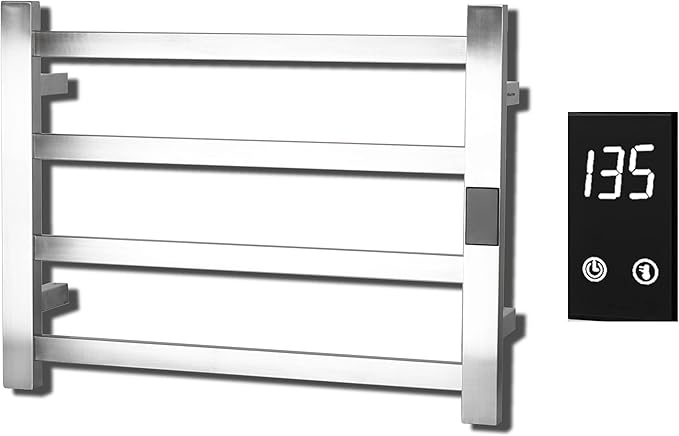 Topdattion Electric Towel Warmer | Super Thin | with Timer & Temperature Multi-Level Adjustments | Hardwired & Plug-in | 4 Bar | Brushed Finish