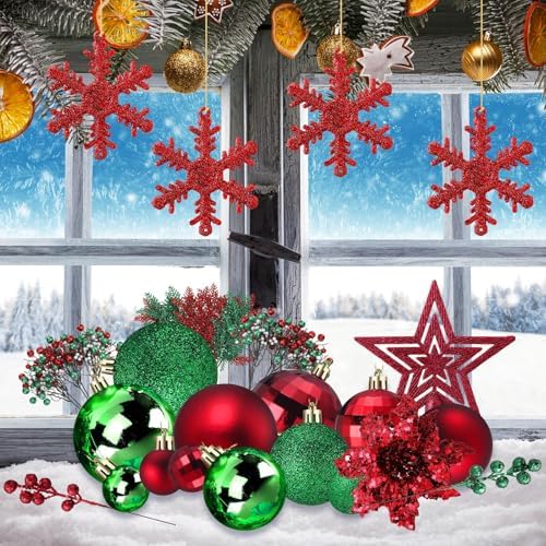 Sratte 94 Pcs Christmas Tree Ornaments Decoration Set, Red, Green