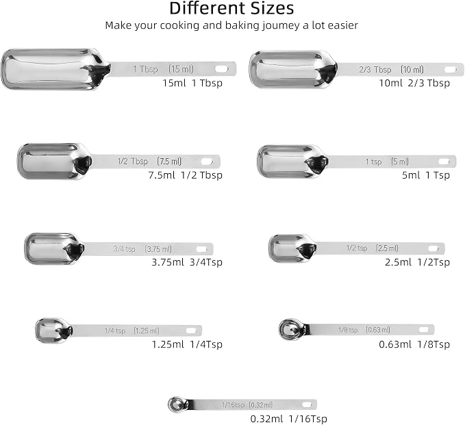 Measuring Cups and Spoons Set, 18/8 Stainless Steel Measuring Cups and Spoons set 17, Metal 7 Metric Measure Cups and 9 Dry Measure Spoons with 1 Leveler for Kitchen & Baking