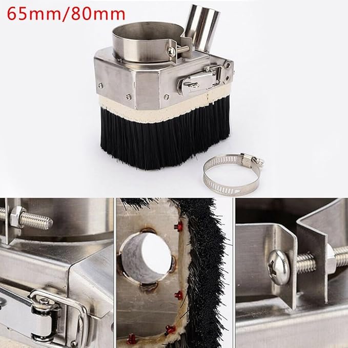 Double Door Spindle Dust Shoe Cover,80Mm CNC Router Engraving Machine Cleaner, Stainless Steel Nylon Brush Woodworking Vacuum Dust Collector(80mm)