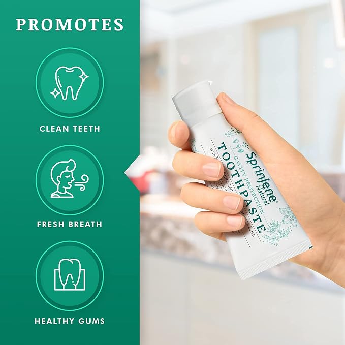 SprinJene Natural Fluoride Toothpaste – Natural Toothpaste for Gum Health & Cavity Protection – Patented Black Seed Oil & Zinc Formula for Healthy Teeth & Gums – Made in the USA (4 Pack)