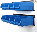 Wallmaster 8-Bin Storage Bins Garage Rack System 2-Tier Orange Tool Organizers Cube Baskets Wall Mount Organizations (Blue)