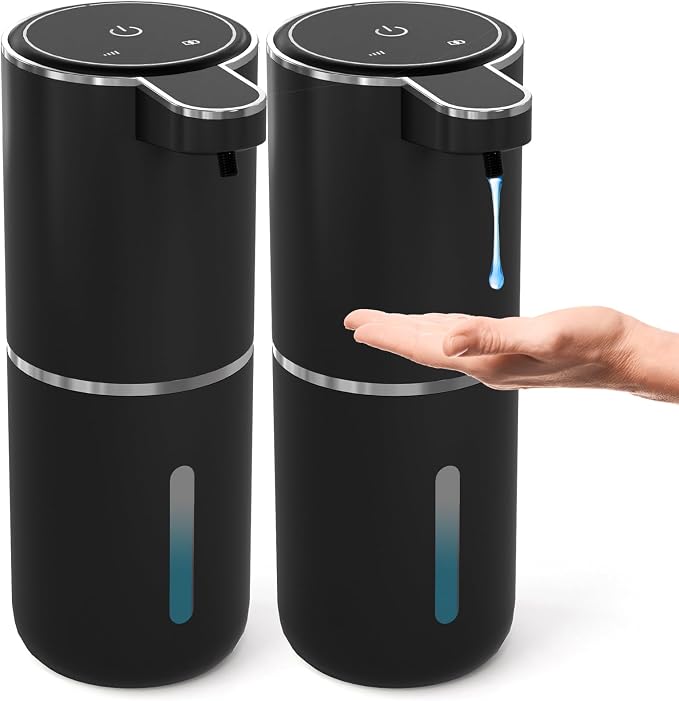 2 Pack Automatic Soap Dispenser Touchless,Liquid Hand Soap Dispenser 12.8oz Electric Wall Mounted Smart for Bathroom and Kitchen Dish Soap，Easy for Toddlers(Black)