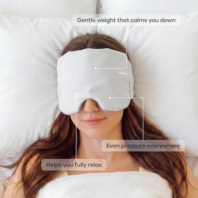 Mellow Weighted Sleep Eye Mask for Sleeping – 99% Blackout Cooling & Plush Reversible Eye Mask with 180g Weighted Glass Beads – Strapless Deep Pressure Sleep Mask for Travel, Naps & Relaxation