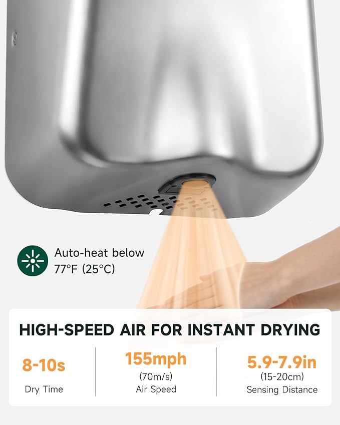 anydry IronStorm Electric Hand Dryers for Bathrooms Commercial HEPA Filter High-Speed Polished Stainless Steel Cover AC 100–130 V~