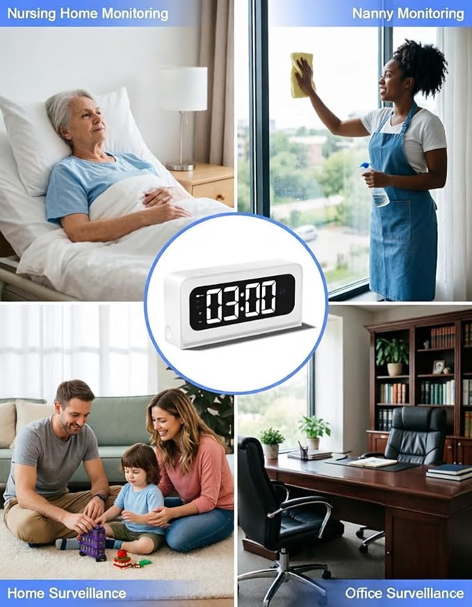 2K Alarm Clock Camera, 5G & 2.4G WiFi Indoor Nanny Cam for Home Security, Full Color Night Vision, AI Human Motion Detection, Local SD Storage
