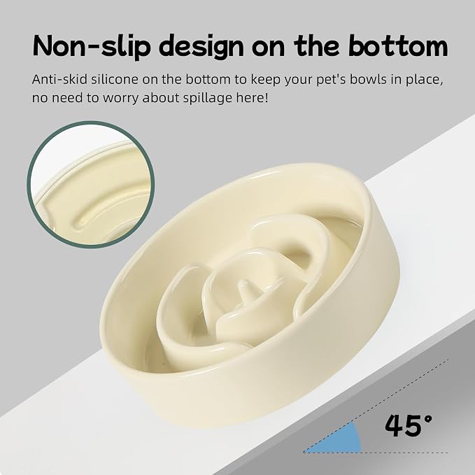 Havniva Elevated Slow Feeder Dog Bowls, Ceramic Dog Bowl Slow Feeder | 0.9 Cups Raised Slow Feeding Bowl for Small Breed, Puzzle Dog Food Bowl with Wooden Stand, Non-Slip, Anti-Choking