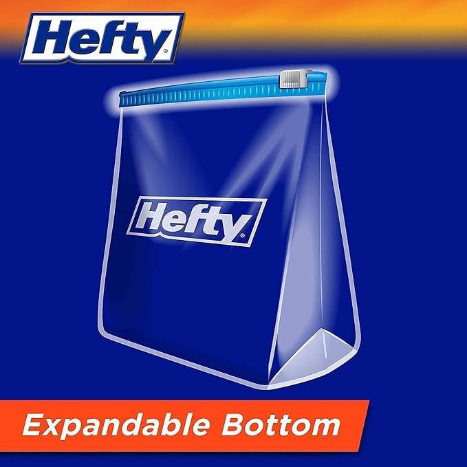 Hefty Freezer Slider Bags, Quart Size Food Storage Bags with Easy Slide Closure for Freezing, Meal Prep and Kitchen Organization, 15 Count (Pack of 2)