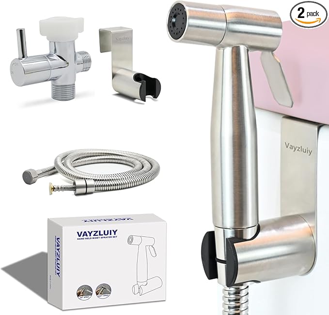Vayzluiy Handheld Toilet Bidet Sprayer for Toilet-Adjustable Water Pressure Control with Bidet Hose for Feminine Wash, Stainless Steel Brushed Nickel Cloth Diaper for Baby Wash (Stainless Steel, 2)