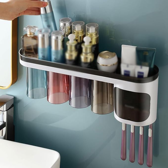 Toothbrush Rack Wall-Mounted Plastic Toothbrush Holder with Lid Toothpaste Holder Multifunctional Bathroom Accessories Storage Box Bathroom Toothbrush Holder, S41.6cm