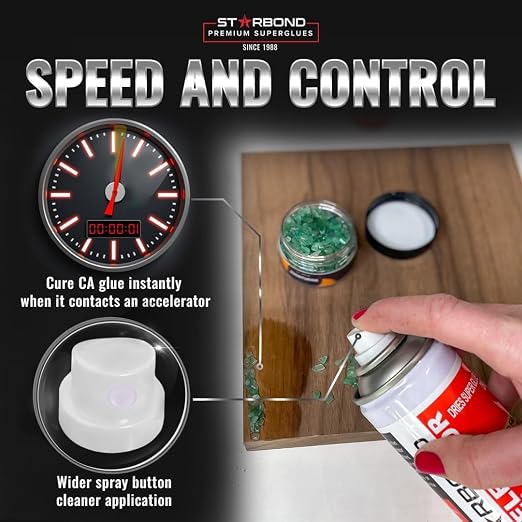 Starbond Thin CA Glue with Activator Bundle (4 oz. + 6 oz.) – Premium Cyanoacrylate Super Glue with Aerosol Accelerator – for Woodworking and Repair, Pen Turning, CA Finish, Inlays, Luthiery, Crafts