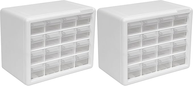 Akro-Mils 16-Drawer Plastic Drawer Storage Cabinet for Garage Organization, Beads, Makeup Organizer, Building Bricks Storage, Teacher Toolbox, 10-1/2-Inch W x 6-1/2-Inch D x 8-1/2-Inch H, 10116 White